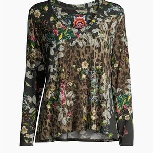 Johnny Was Leopard Ash Bird V-neck Swing Tee